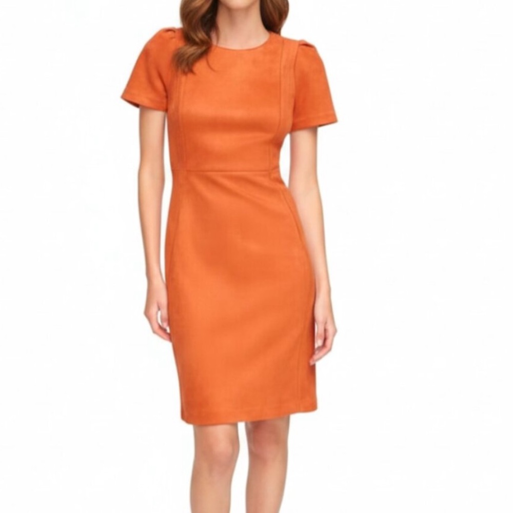 Calvin Klein Faux Suede Dress Size 2 Burnt Orange